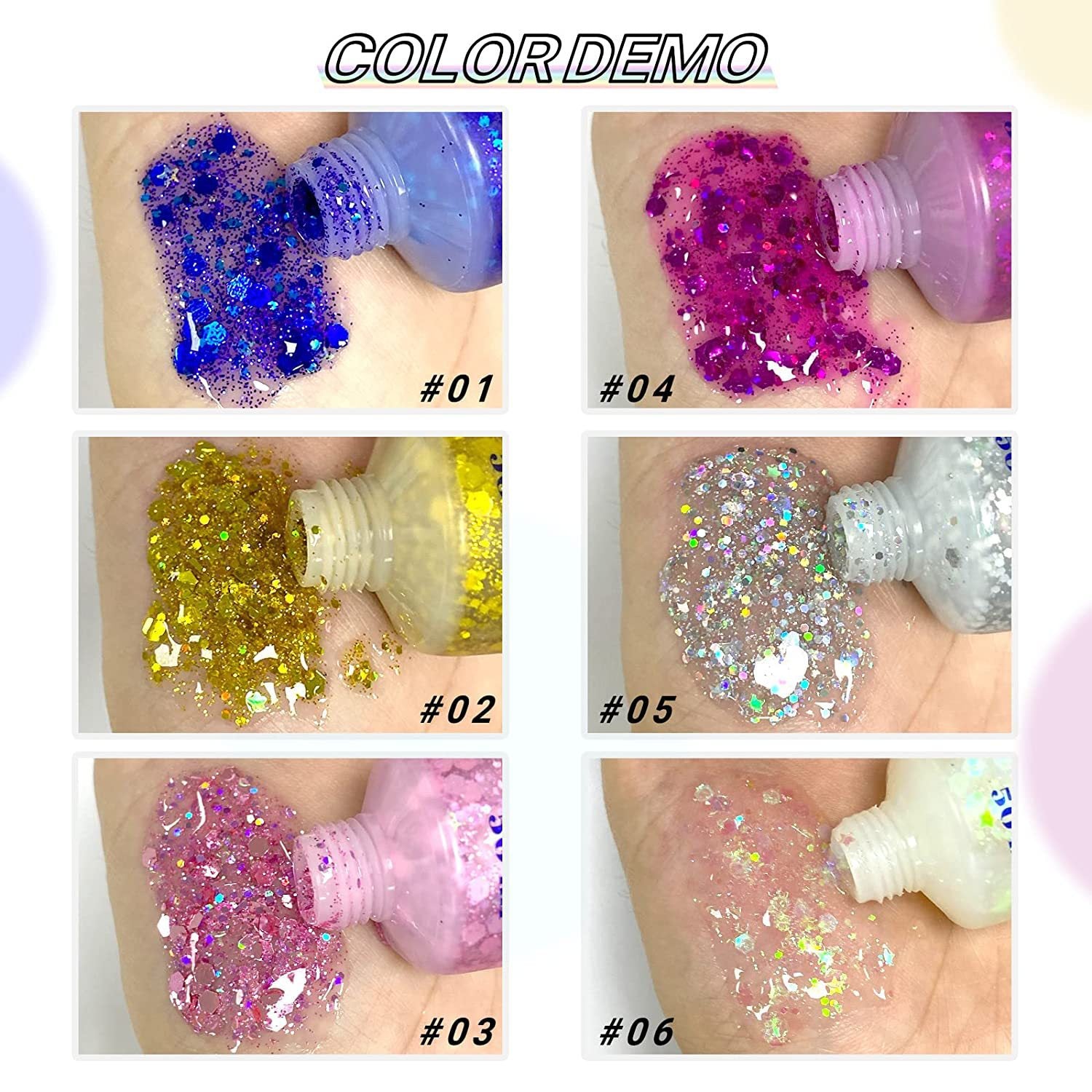 12-Color Chunky Glitter Kit - Self-Adhesive Gel Formula (No Glue Needed!) - Perfect for Rave & Festival Makeup