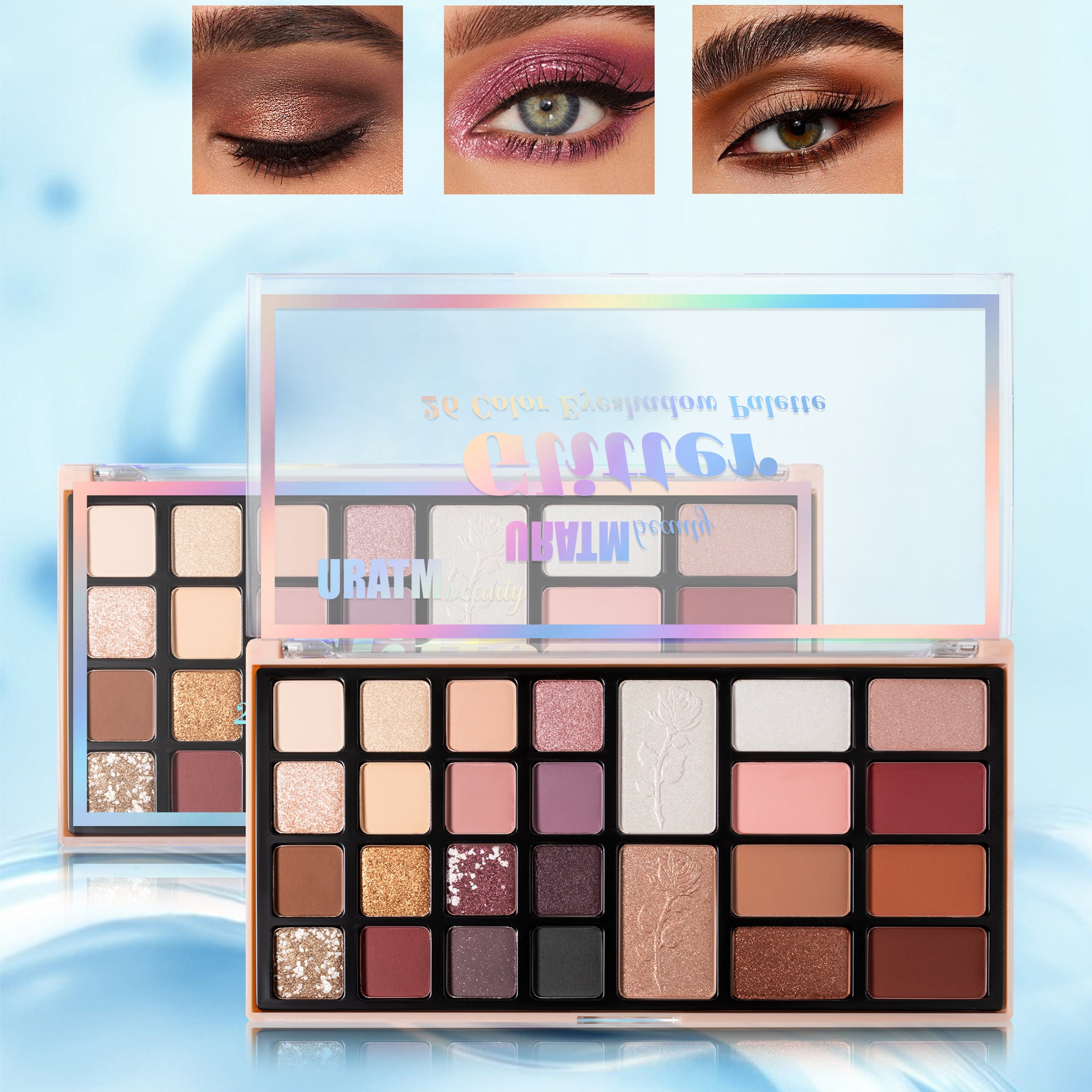 All - in - One Makeup Palette: Combining Matte and Pearlescent Eyeshadows, Highlighter, Contour, Blush and Loose Powder