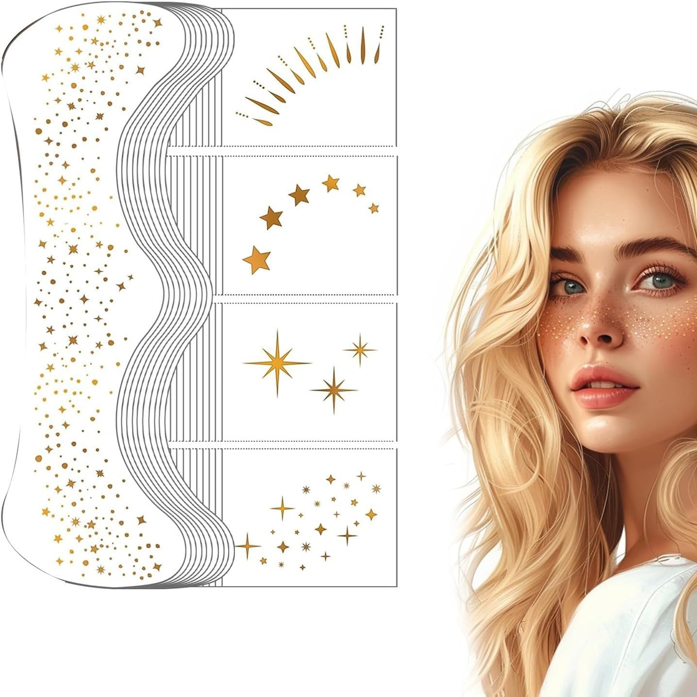 Glitter Freckles, Gold Freckles Temporary Face Tattoos, Body Face Glitter for Women Girls, Country Concerts Singer Festival Rave Accessories