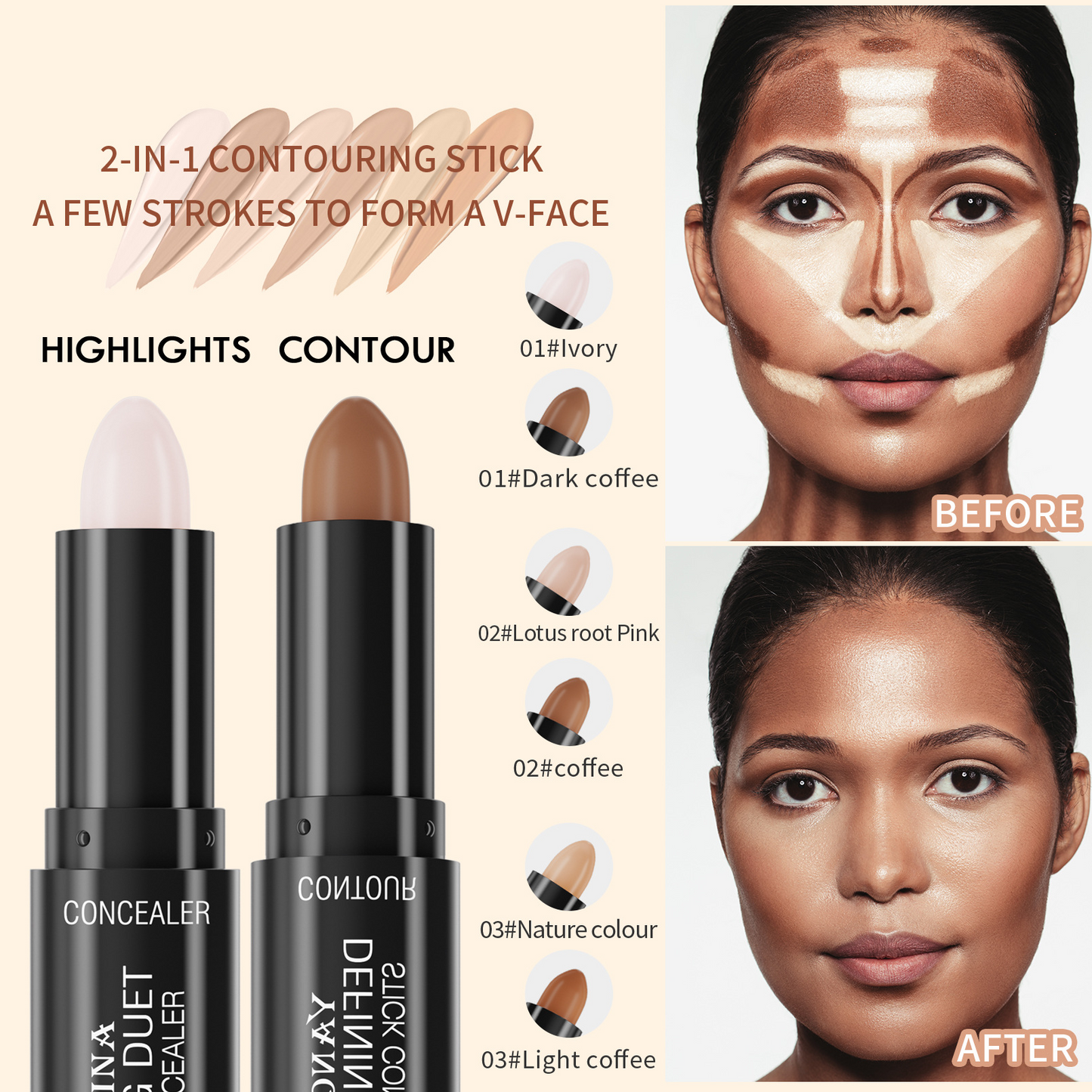 Beginner Contour Stick: Easy-Blend & Natural-Shade, 2-in-1 for Defined Shadows
