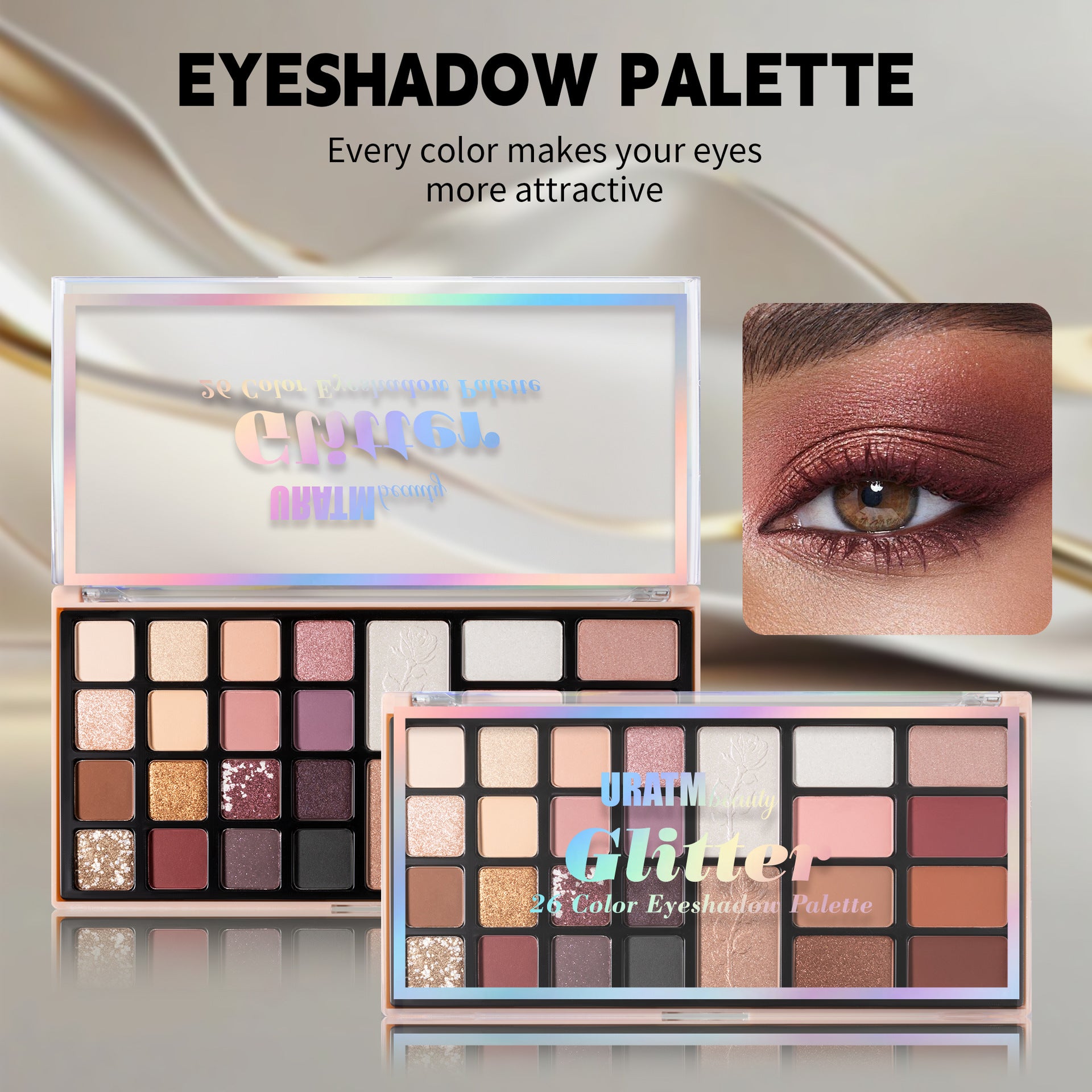 All - in - One Makeup Palette: Combining Matte and Pearlescent Eyeshadows, Highlighter, Contour, Blush and Loose Powder