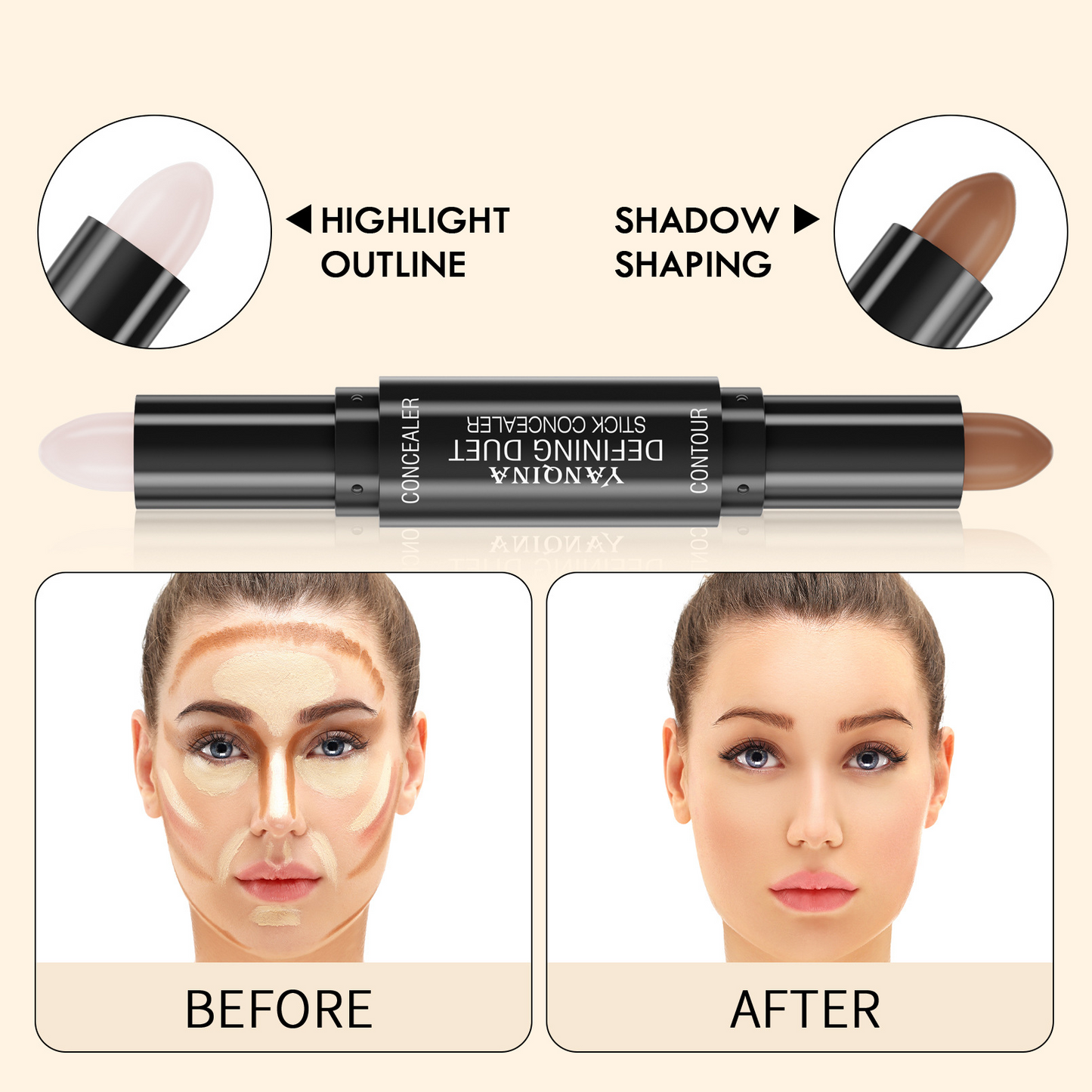 Beginner Contour Stick: Easy-Blend & Natural-Shade, 2-in-1 for Defined Shadows