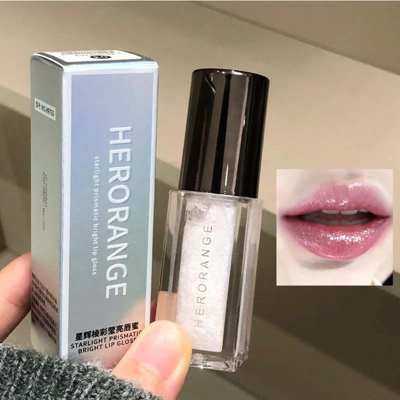 Holographic Lip Gloss - Iridescent Pearl & Glitter, Plumping Non-Sticky Formula Glass Shine Effect, Vegan & Cruelty-Free