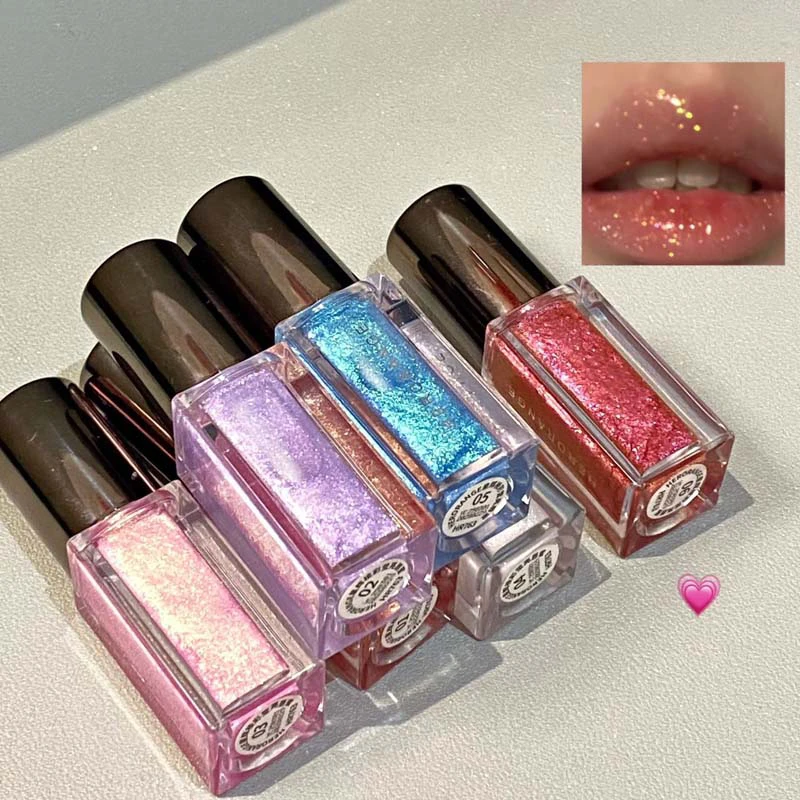 Holographic Lip Gloss - Iridescent Pearl & Glitter, Plumping Non-Sticky Formula Glass Shine Effect, Vegan & Cruelty-Free