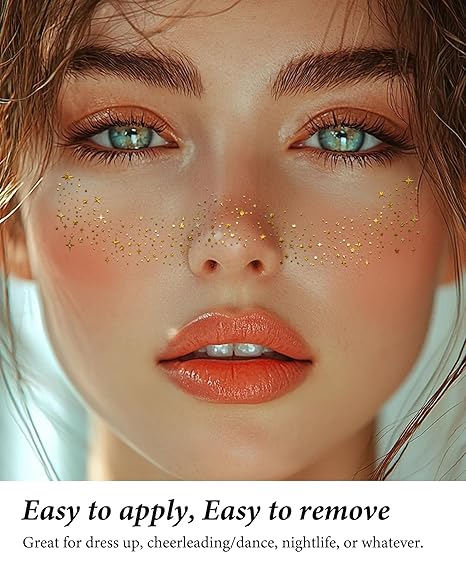 Glitter Freckles, Gold Freckles Temporary Face Tattoos, Body Face Glitter for Women Girls, Country Concerts Singer Festival Rave Accessories