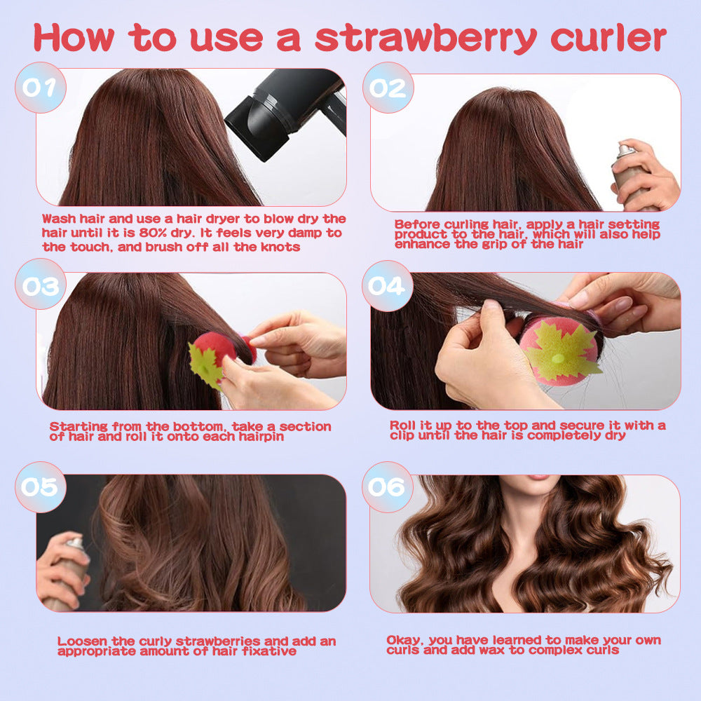 Lazy Girl No Damage Overnight Curler - Strawberry Sponge Balls, Soft & No Damage