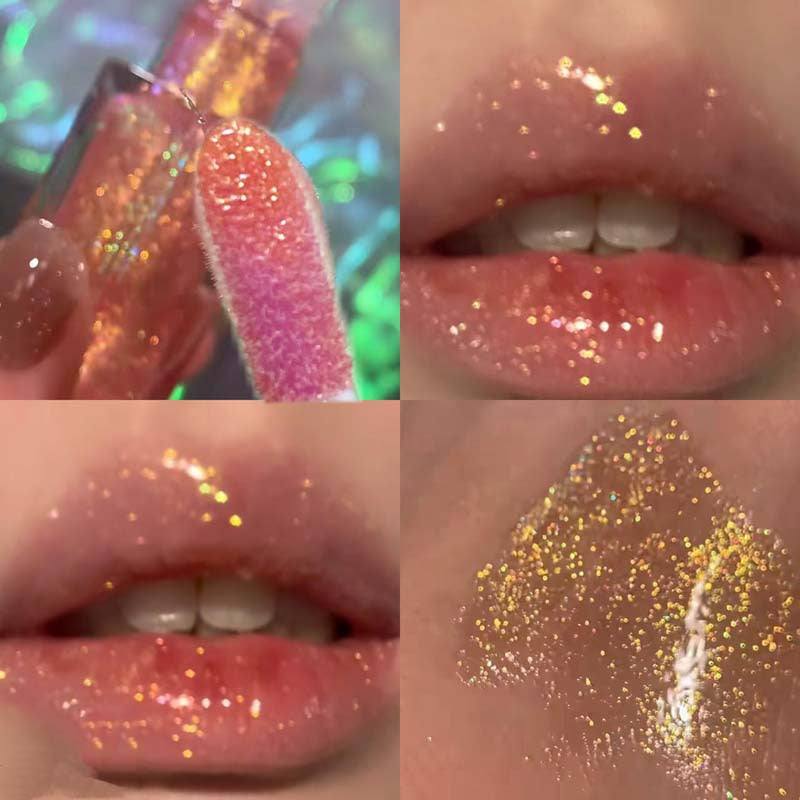 Holographic Lip Gloss - Iridescent Pearl & Glitter, Plumping Non-Sticky Formula Glass Shine Effect, Vegan & Cruelty-Free