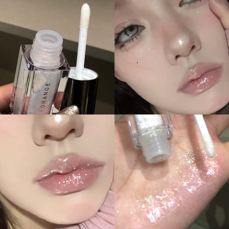 Holographic Lip Gloss - Iridescent Pearl & Glitter, Plumping Non-Sticky Formula Glass Shine Effect, Vegan & Cruelty-Free