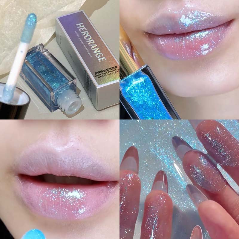 Holographic Lip Gloss - Iridescent Pearl & Glitter, Plumping Non-Sticky Formula Glass Shine Effect, Vegan & Cruelty-Free