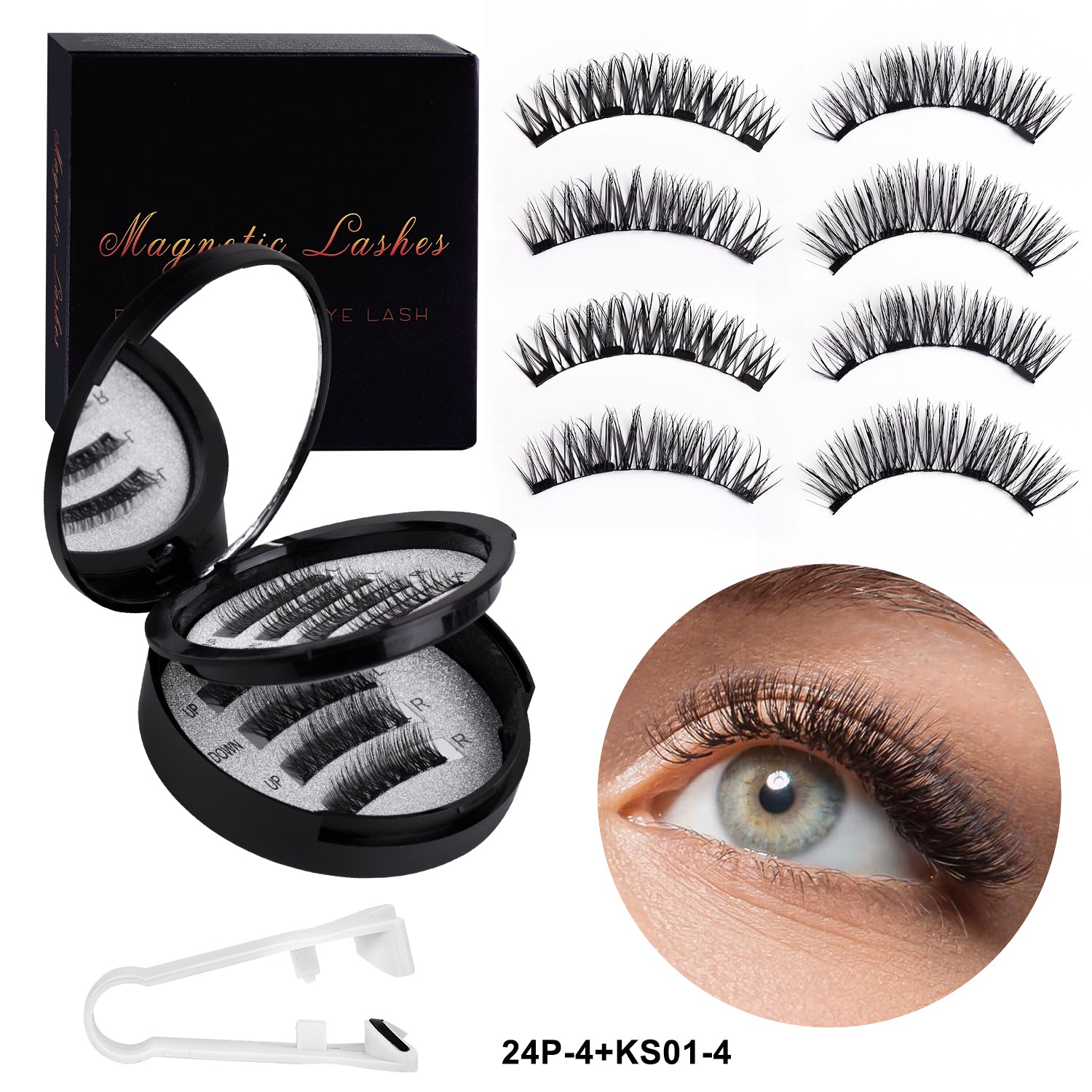 5-Pair Magnetic Eyelash Kit - No Glue Needed, 3D Natural Look (Waterproof & Reusable) with Easy-Use Applicator