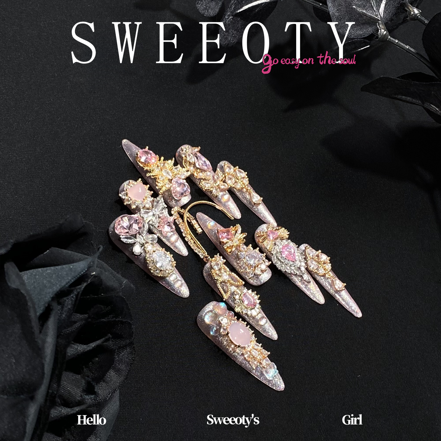 Cupid's Arrival Press-On Nails – Diamond Whisper Design1